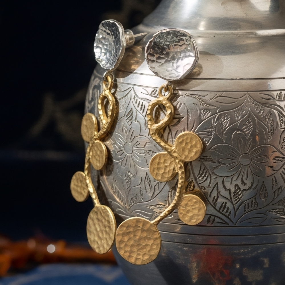 Turkish Artisan 18K Gold Plated Brass Handcrafted Luxury  Statement Earrings